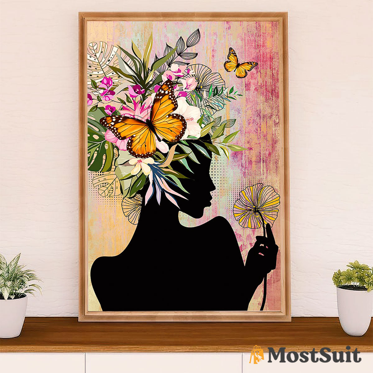 African American Afro Poster | Gift for Black Girl | Juneteenth Day Room Wall Art - Flowers Butterflies