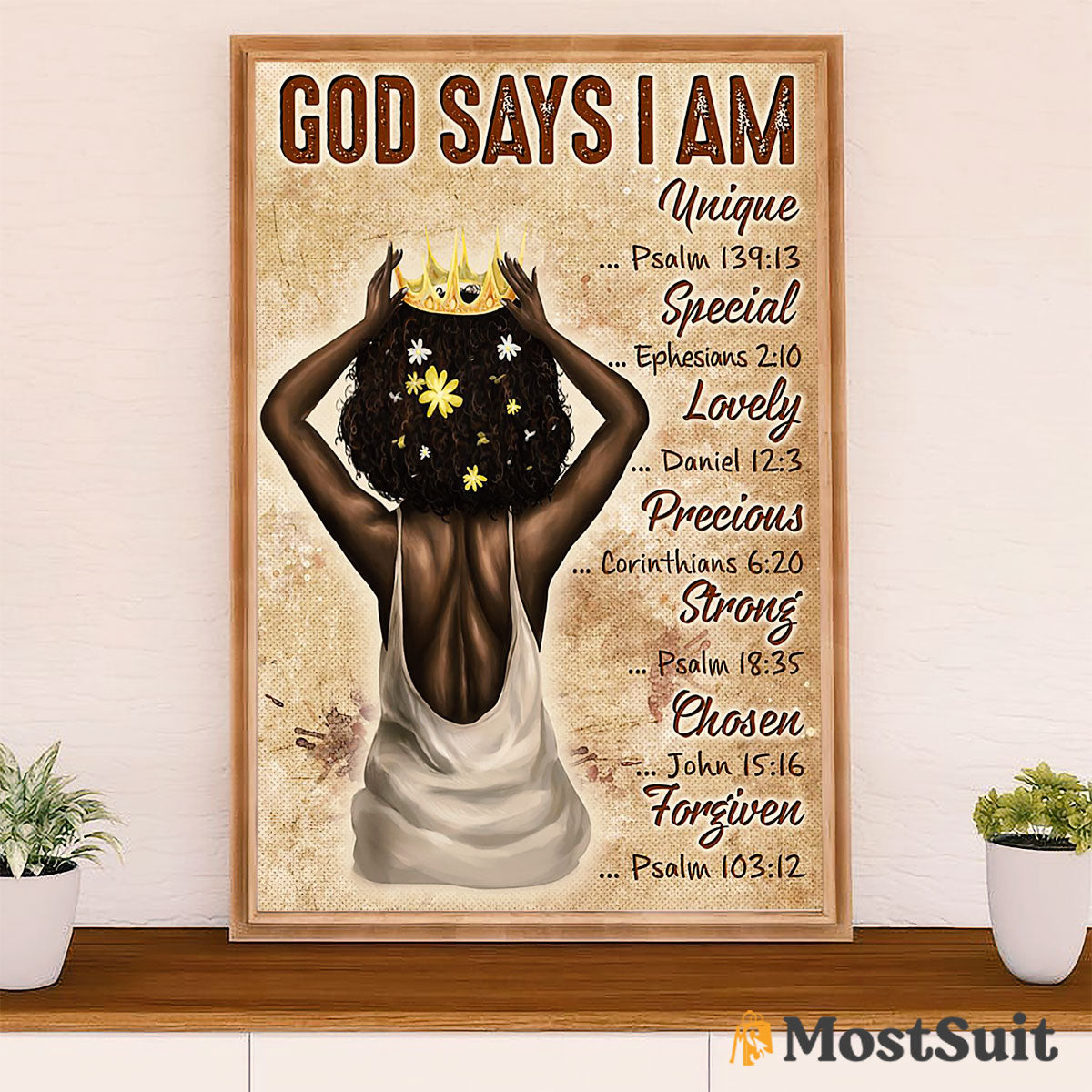 African American Afro Poster | Gift for Black Girl | Juneteenth Day Room Wall Art - God Says I Am Unique