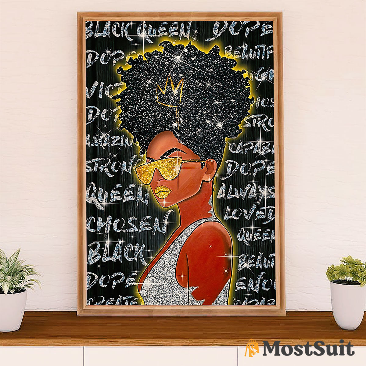 African American Afro Poster | Gift for Black Girl | Juneteenth Day Room Wall Art - Golden Black Queen