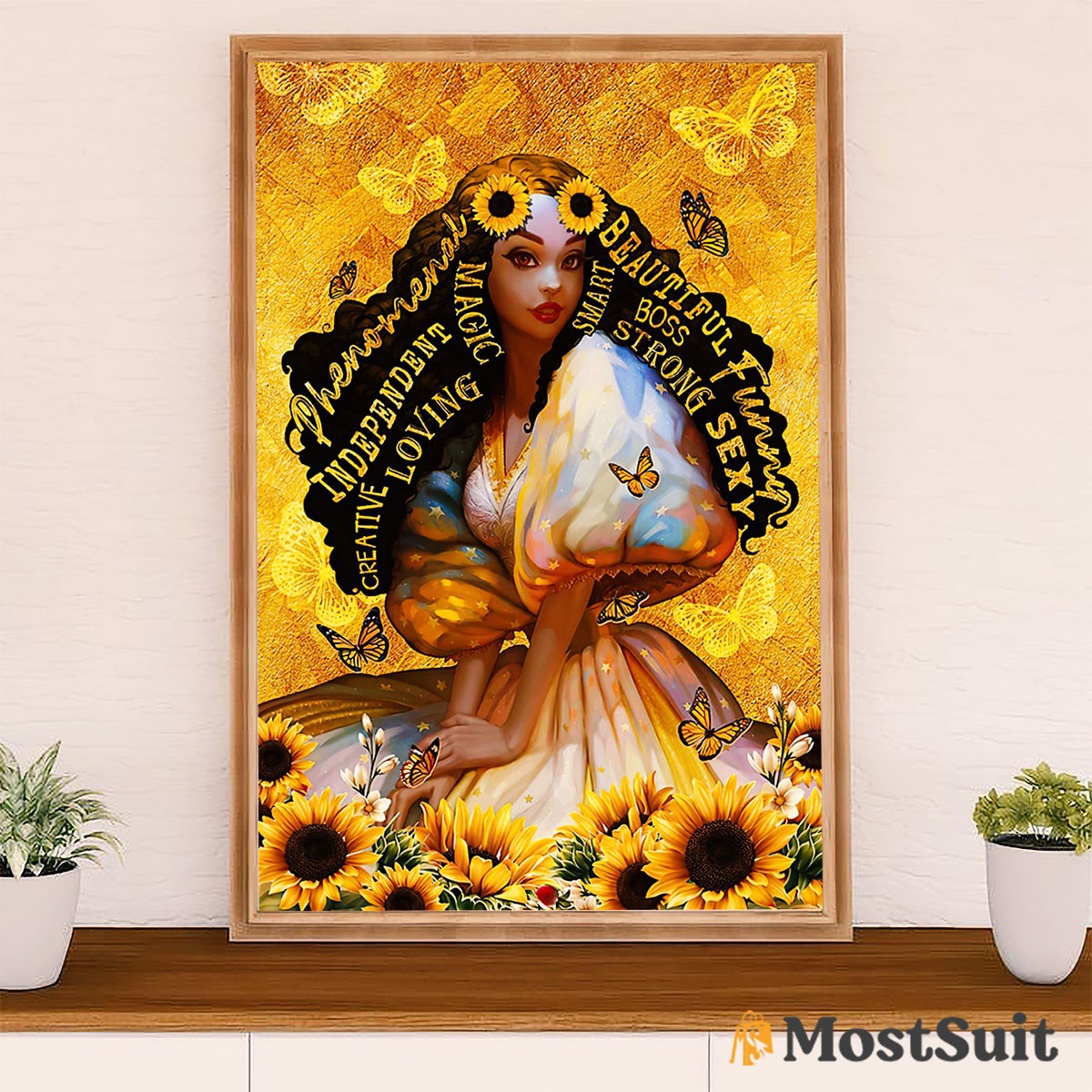 African American Afro Poster | Gift for Black Girl | Juneteenth Day Room Wall Art - Sunflower Phenomenal