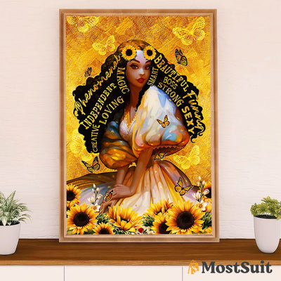African American Afro Poster | Gift for Black Girl | Juneteenth Day Room Wall Art - Sunflower Phenomenal