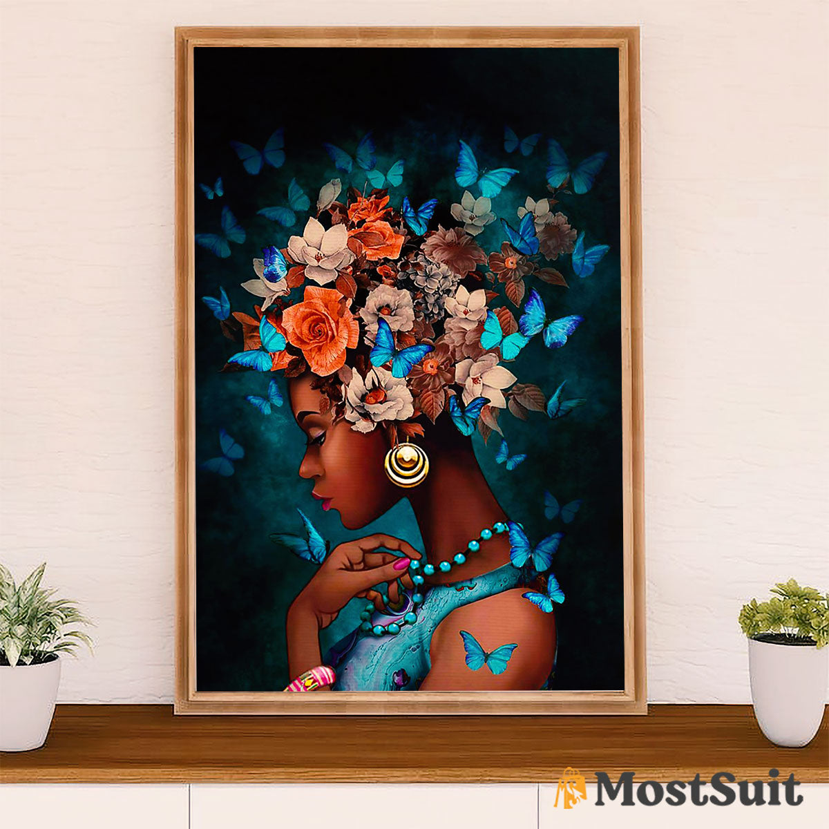 African American Afro Poster | Gift for Black Girl | Juneteenth Day Room Wall Art - Flowers Butterflies