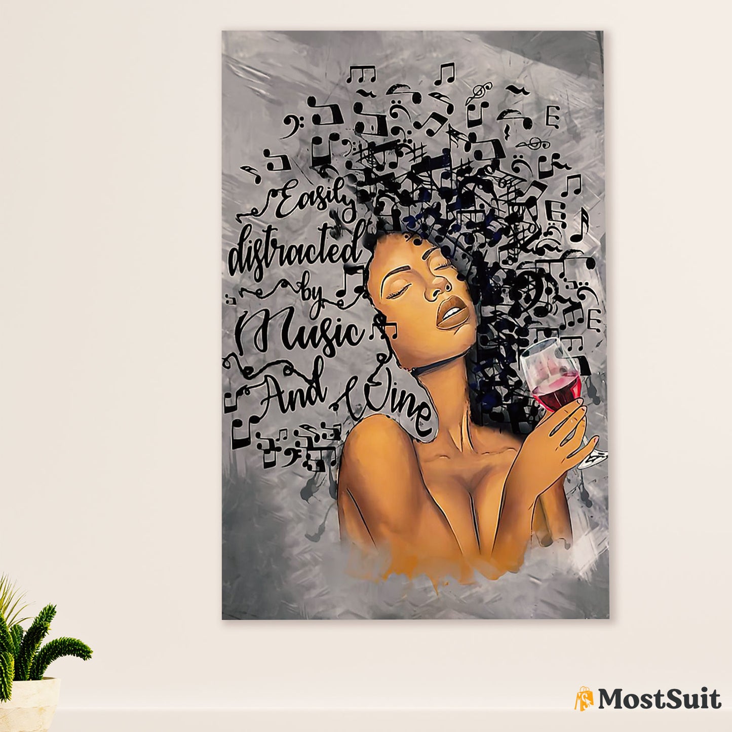 African American Afro Poster | Gift for Black Girl | Juneteenth Day Room Wall Art - Loves Music Wine