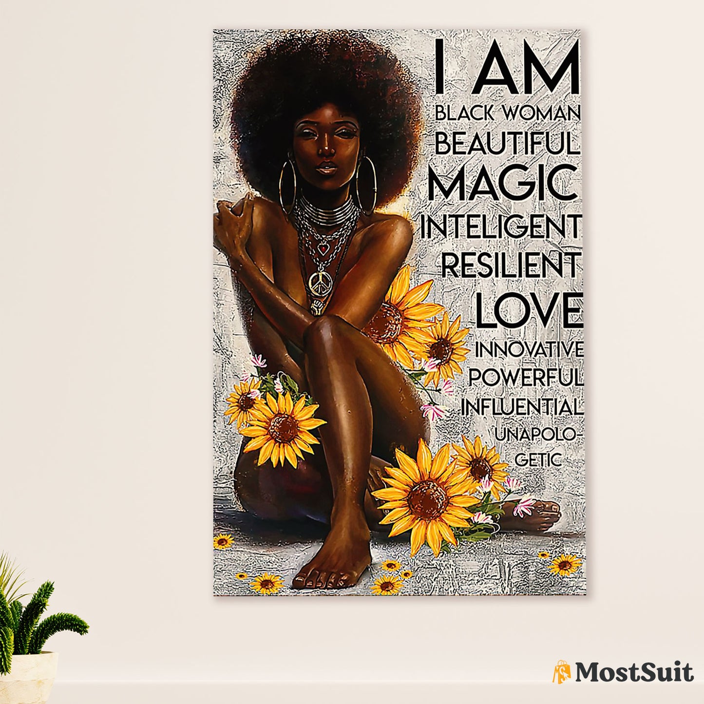 African American Afro Poster | Gift for Black Girl | Juneteenth Day Room Wall Art - Black Woman Beautiful Magic