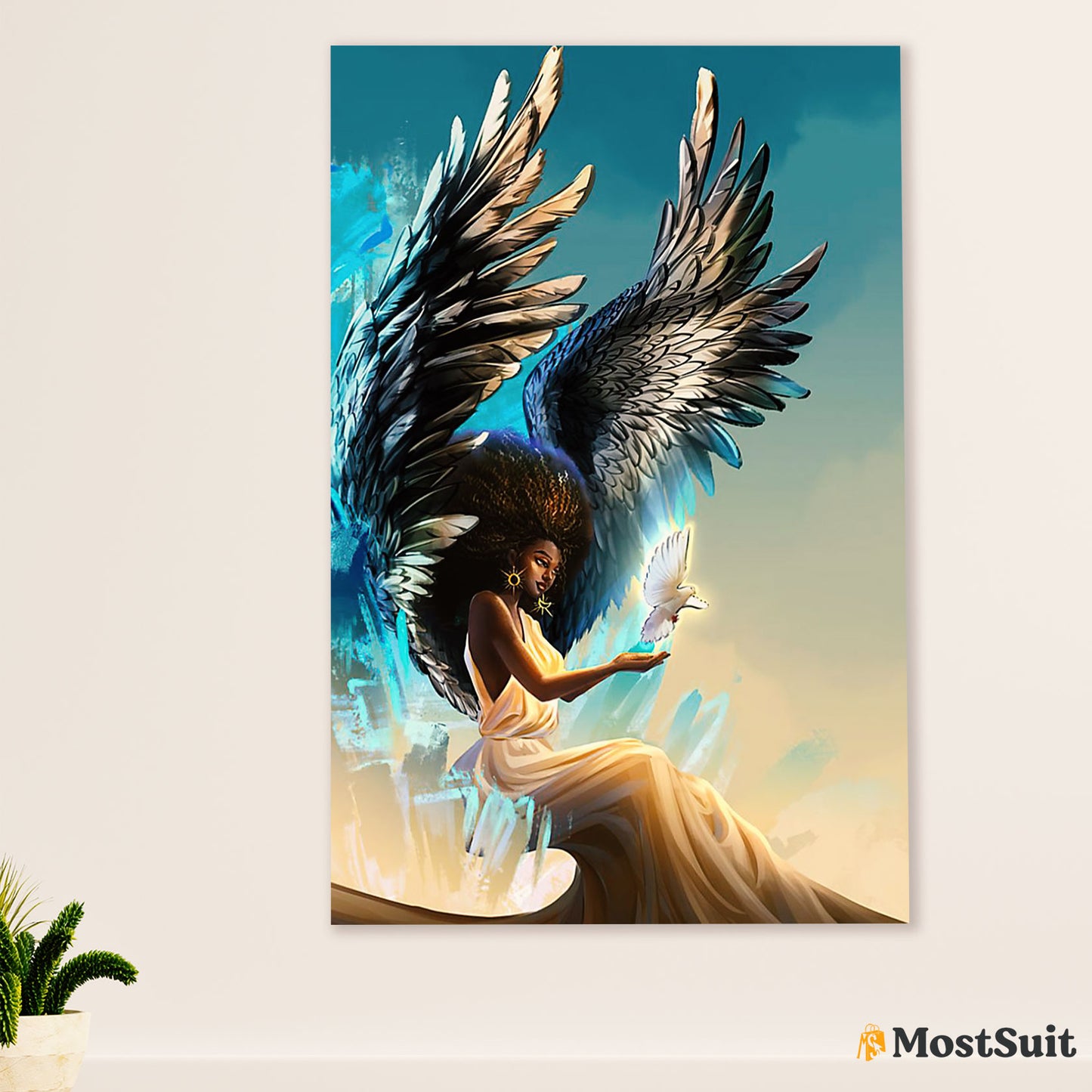 African American Afro Poster | Gift for Black Girl | Juneteenth Day Room Wall Art - Black Queen Eagle Wings