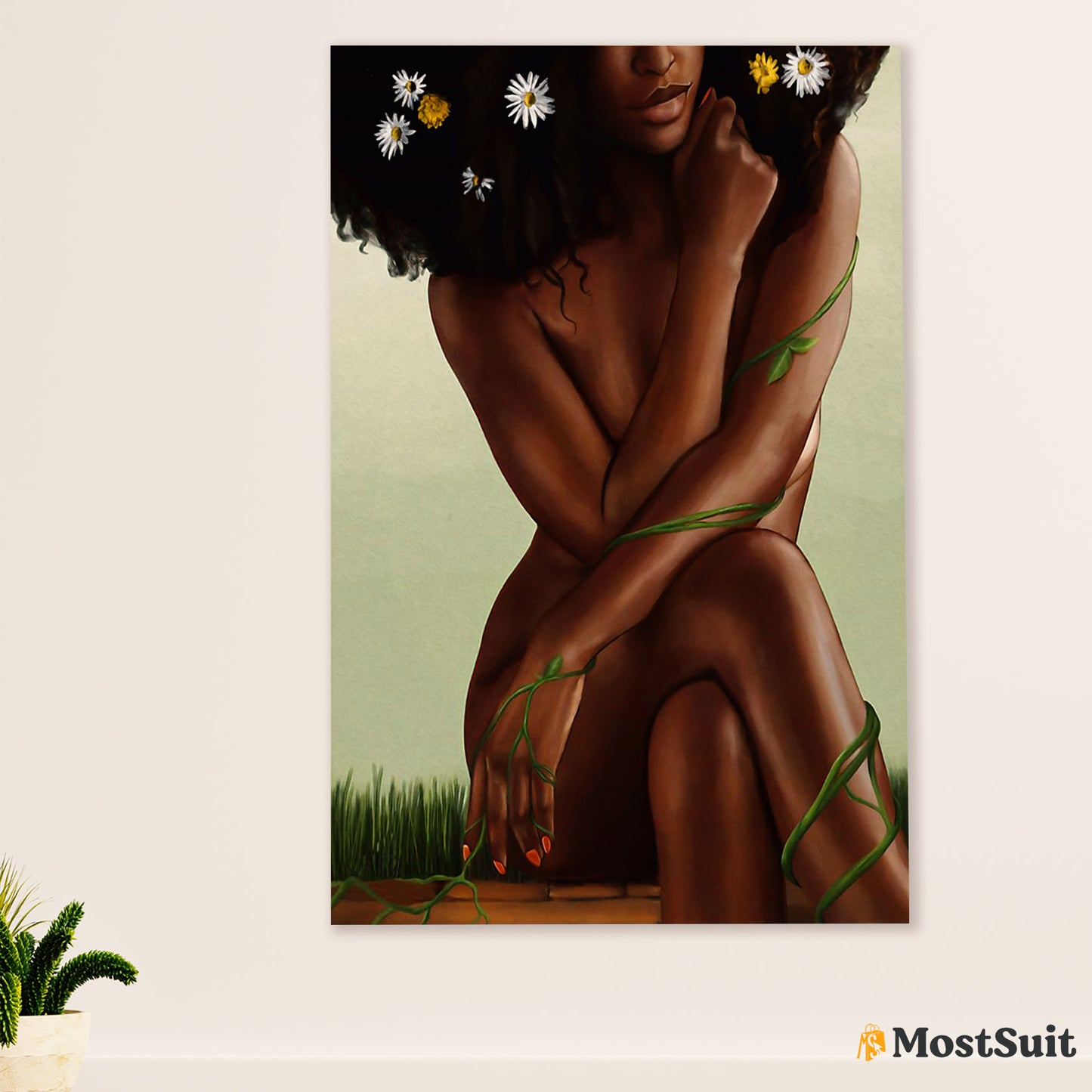African American Afro Poster | Gift for Black Girl | Juneteenth Day Room Wall Art - Black Girl Daisy