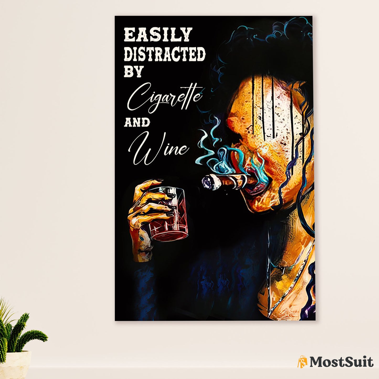 African American Afro Poster | Gift for Black Girl | Juneteenth Day Room Wall Art - Distracted By Cigarette Wine