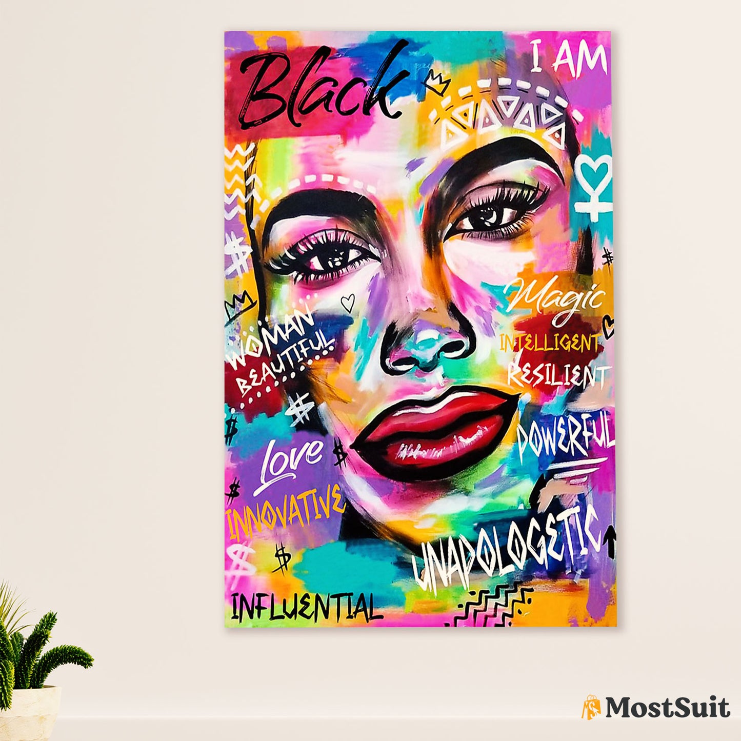 African American Afro Poster | Gift for Black Girl | Juneteenth Day Room Wall Art - Colorful Woman Beautiful