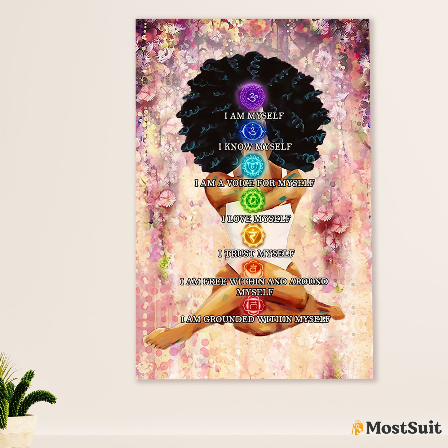 African American Afro Poster | Gift for Black Girl | Juneteenth Day Room Wall Art - Black Woman Yoga Chakra