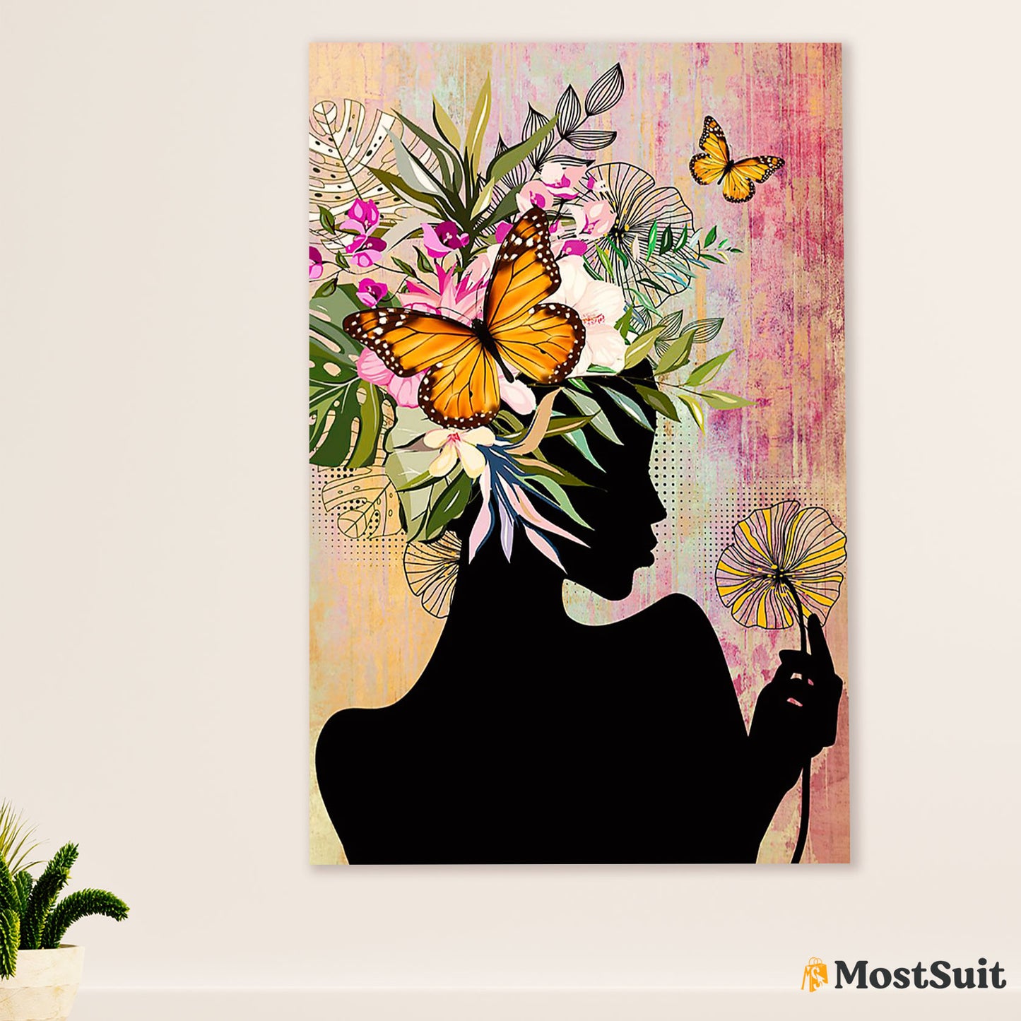 African American Afro Poster | Gift for Black Girl | Juneteenth Day Room Wall Art - Flowers Butterflies