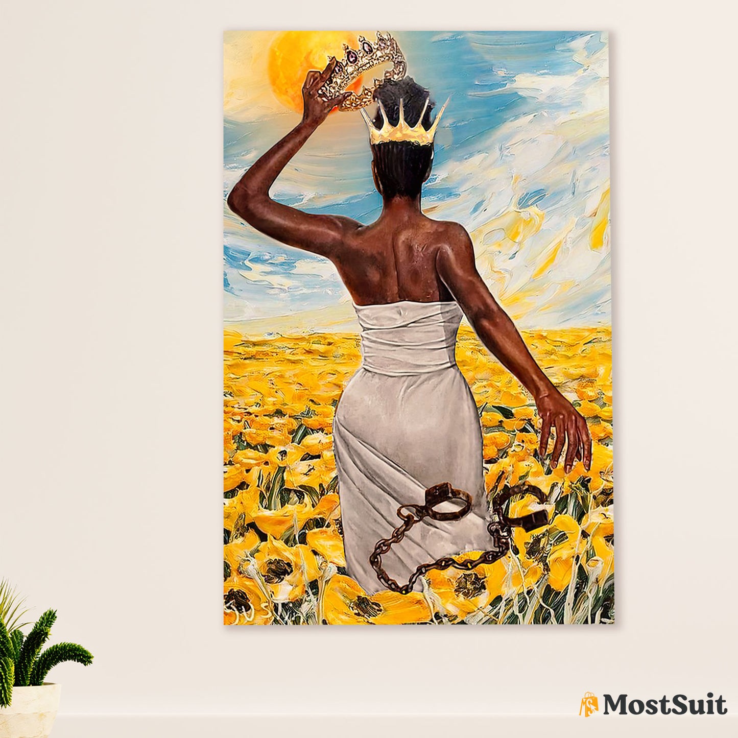 African American Afro Poster | Gift for Black Girl | Juneteenth Day Room Wall Art - Black Queen Sunflower