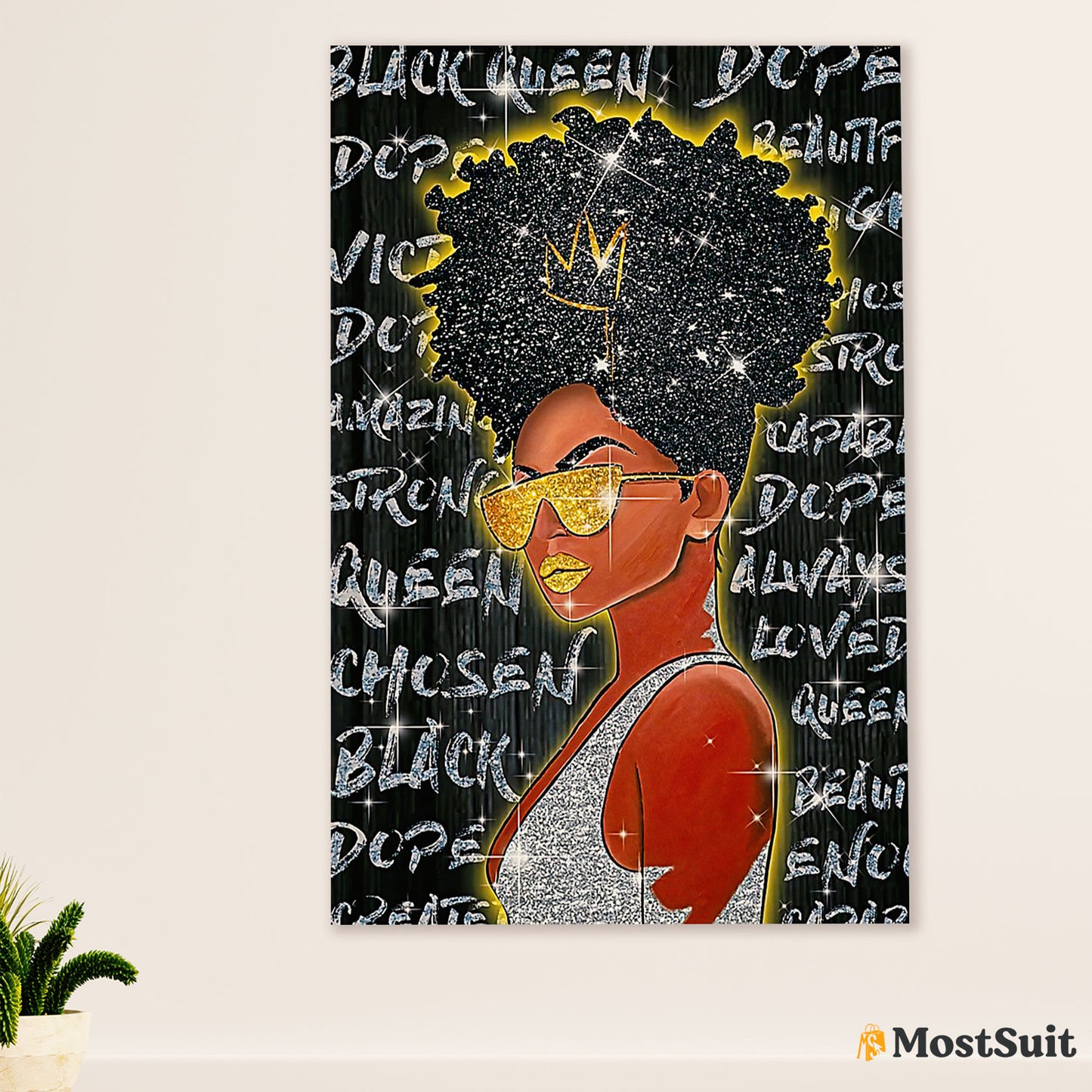 African American Afro Poster | Gift for Black Girl | Juneteenth Day Room Wall Art - Golden Black Queen