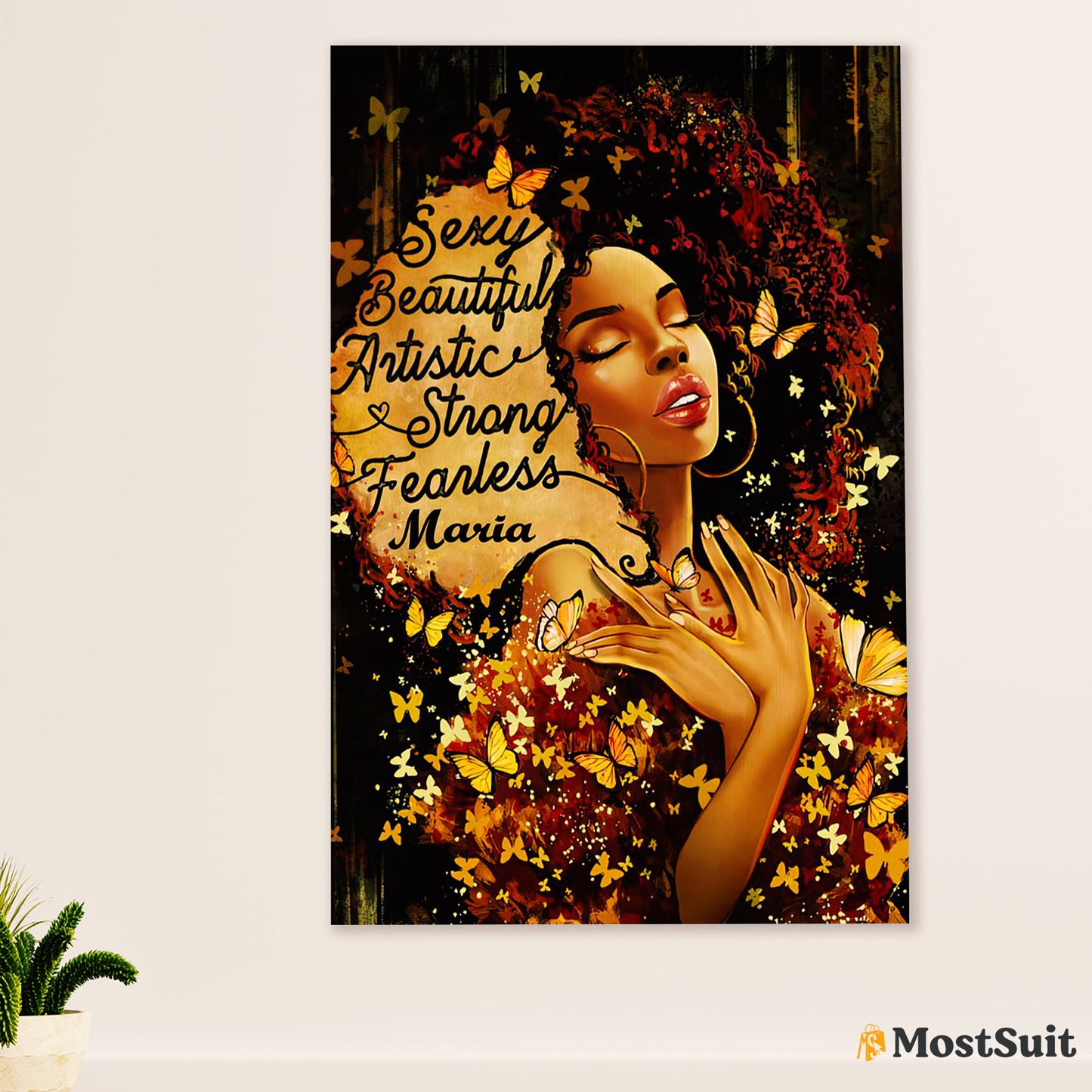 African American Afro Poster | Gift for Black Girl | Juneteenth Day Room Wall Art - Personalized Name Customized Name Black Woman