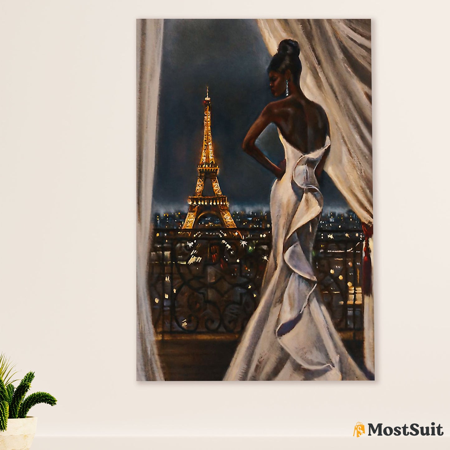 African American Afro Poster | Gift for Black Girl | Juneteenth Day Room Wall Art - Black Woman Watching Eiffel