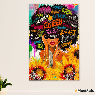 African American Afro Poster | Gift for Black Girl | Juneteenth Day Room Wall Art - Black Queen Talented