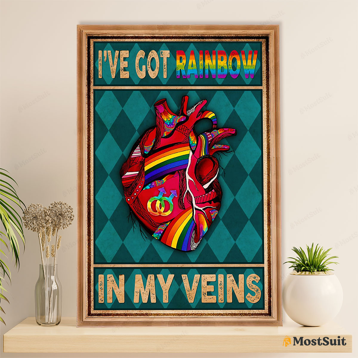 LGBT Gay Pride Month Poster Room Wall Art | Heart Rainbow LGBT
