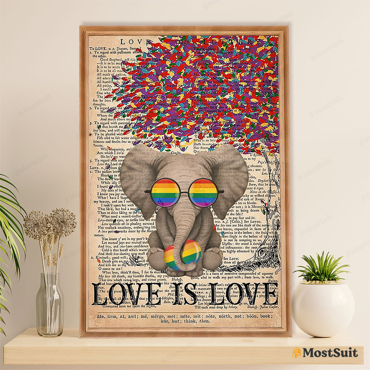 LGBT Gay Pride Month Poster Room Wall Art | Elephant Love Is Love