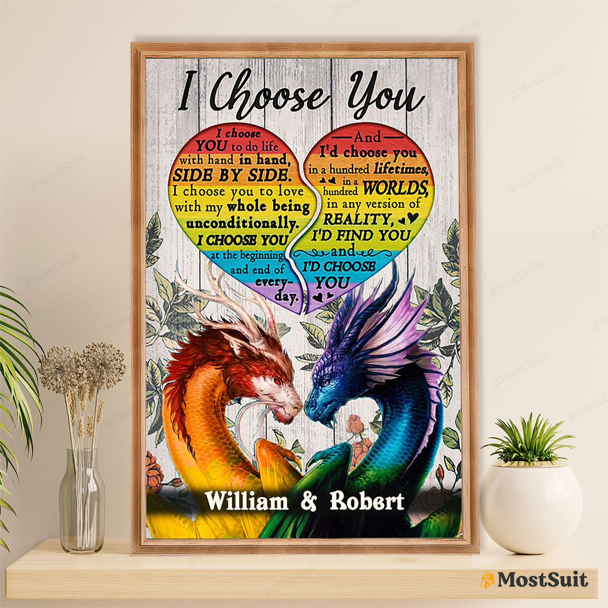 Personalized Name LGBT Gay Pride Month Poster Room Wall Art | Customized Name Couple