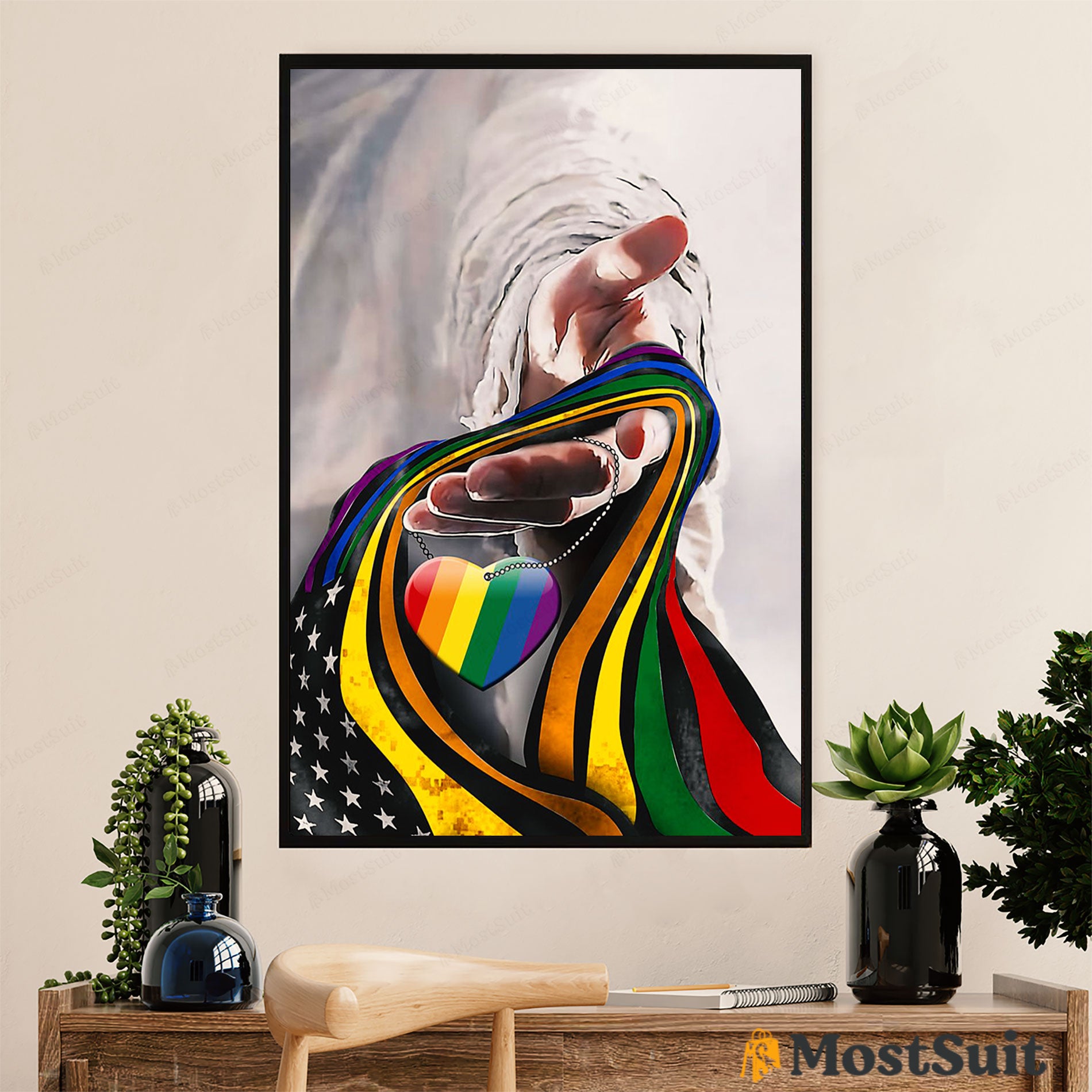 LGBT Gay Pride Month Poster Room Wall Art | Jesus Hand Colorful Flag