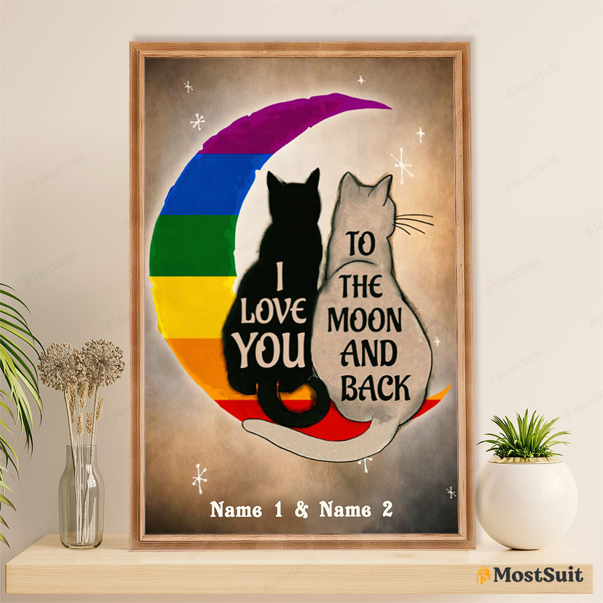 Customized Personalized Name LGBT Gay Pride Month Poster Room Wall Art | Couple Cat