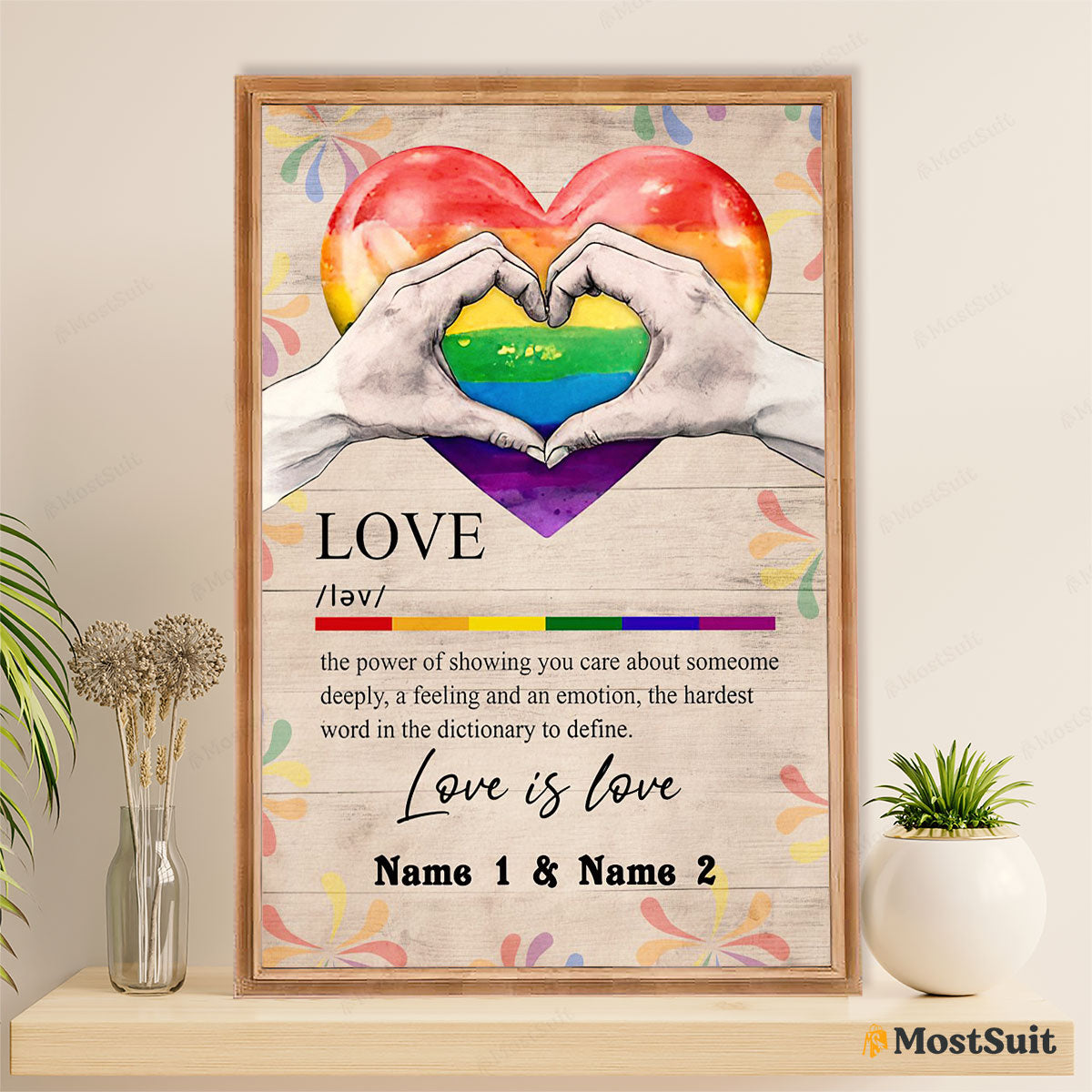 Customized Personalized Name LGBT Gay Pride Month Poster Room Wall Art | Couple Love Definition