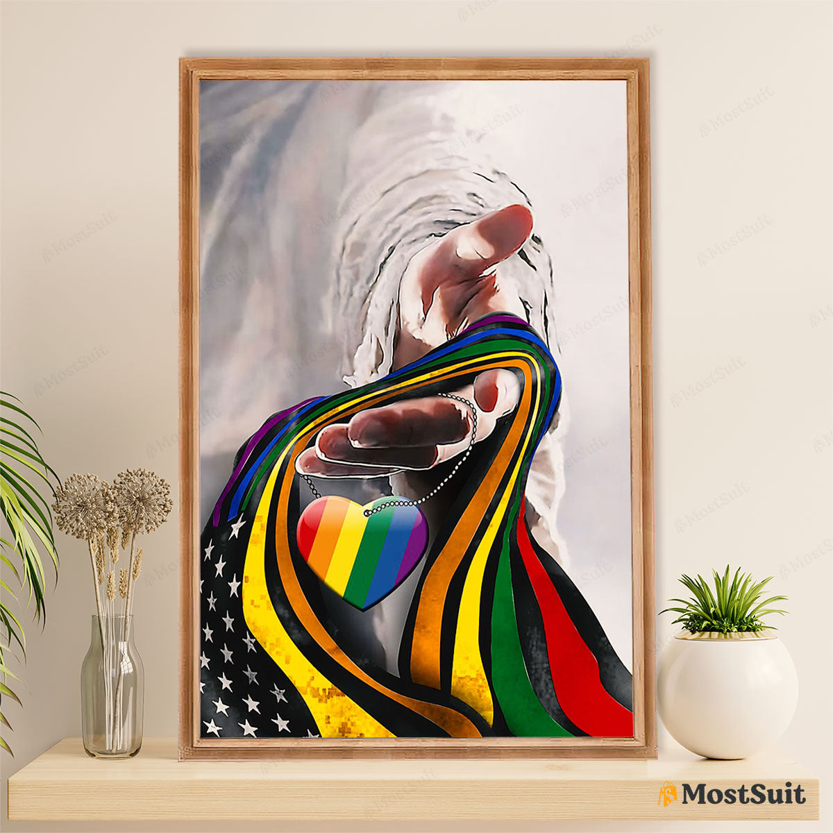 LGBT Gay Pride Month Poster Room Wall Art | Jesus Hand Colorful Flag