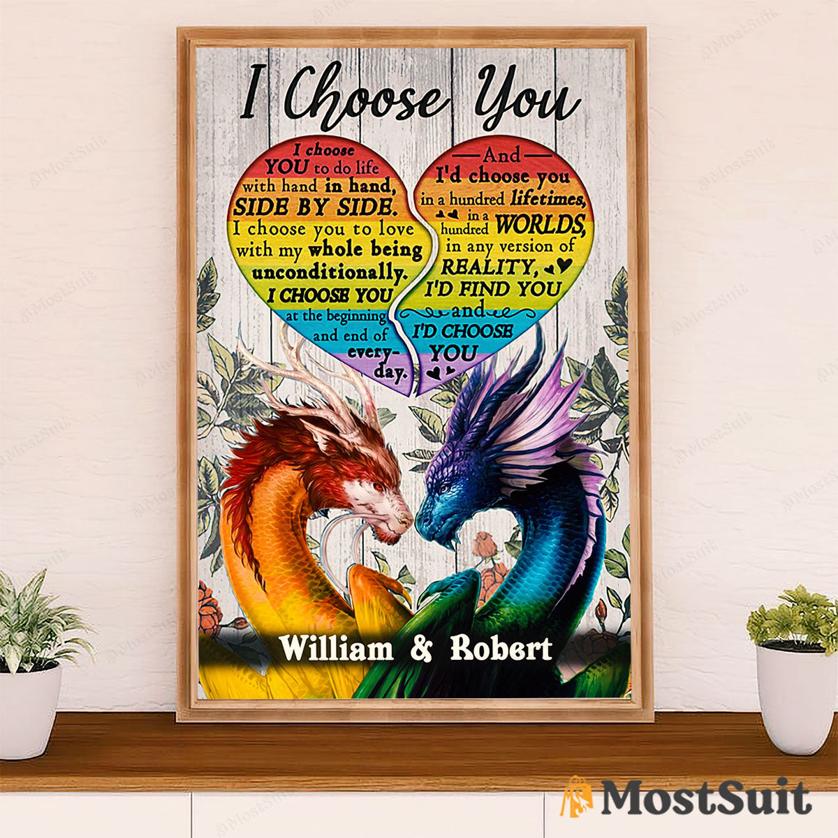 Personalized Name LGBT Gay Pride Month Poster Room Wall Art | Customized Name Couple