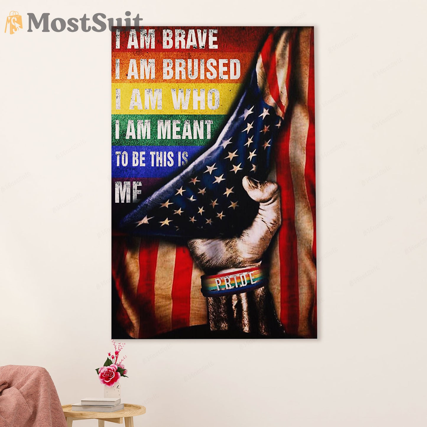 LGBT Gay Pride Month Poster Room Wall Art | American Flag LGBT