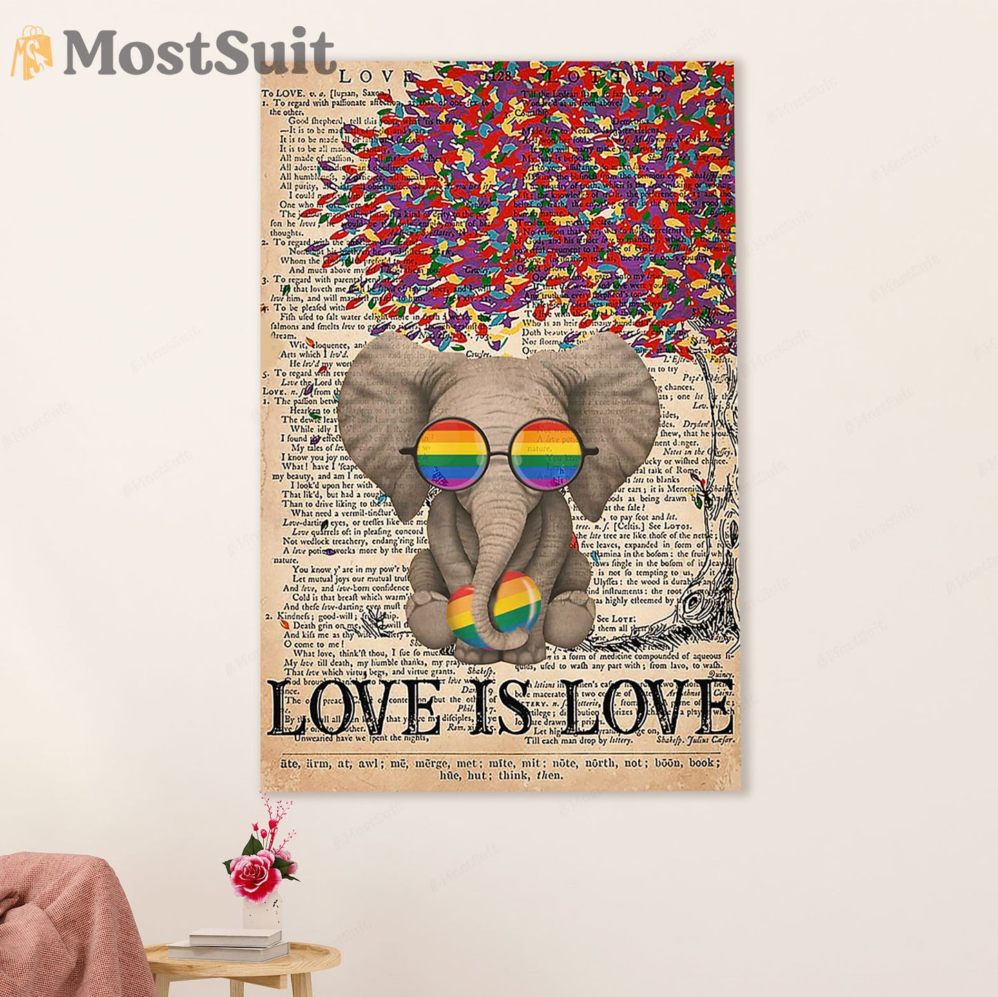 LGBT Gay Pride Month Poster Room Wall Art | Elephant Love Is Love