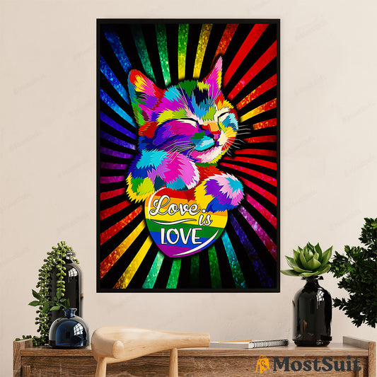 LGBT Gay Pride Month Poster Room Wall Art | Cat Gay Love Blink