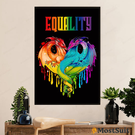 Personalized Couple's Name LGBT Gay Pride Month Poster Room Wall Art | Equality Dragon Gay Couple