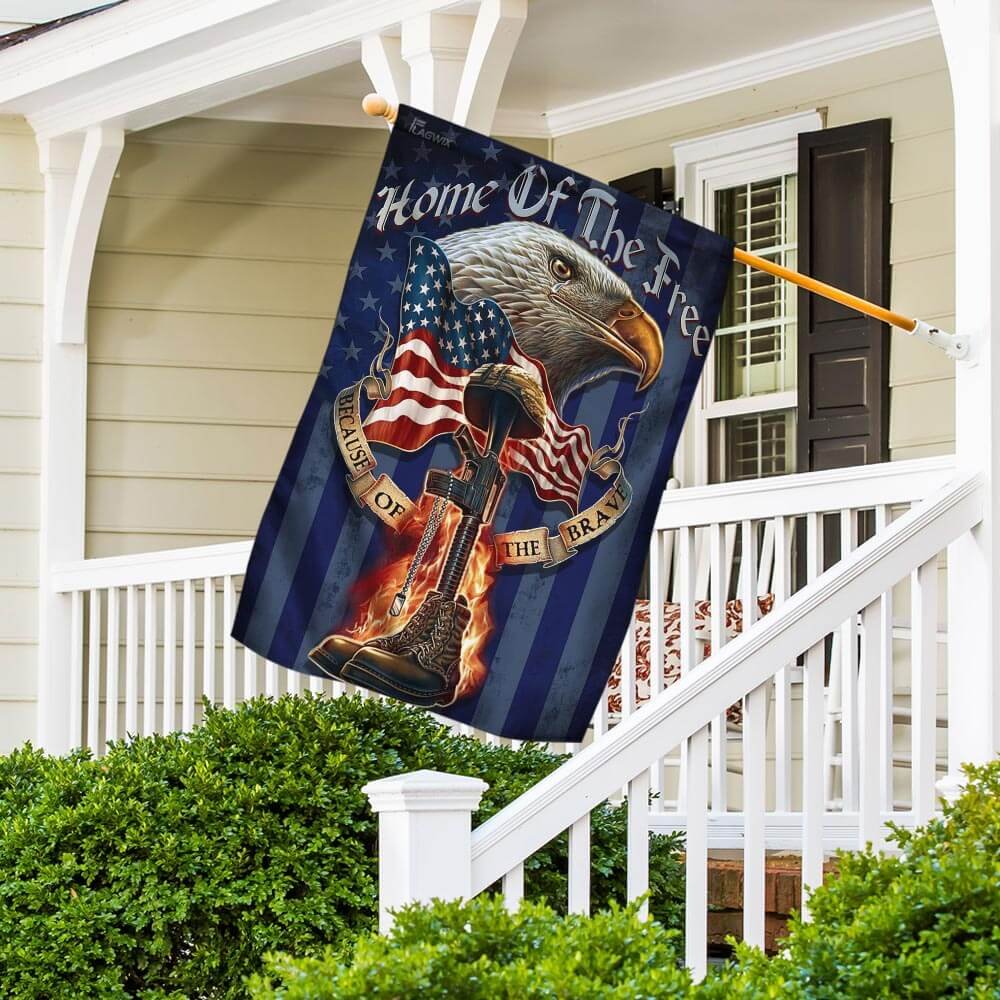 Home Of The Free Because Of The Brave. American Eagle Patriot Veteran Flag