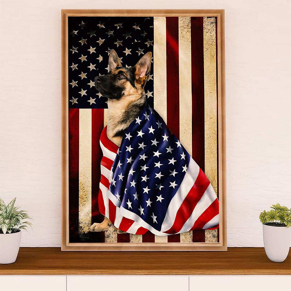 German Shepherd Canvas Prints | Dog American Flag | Wall Art Gift for Shepherd Dog Lover