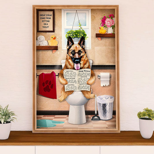 German Shepherd Canvas Prints | Dog in Toilet | Wall Art Gift for Shepherd Dog Lover