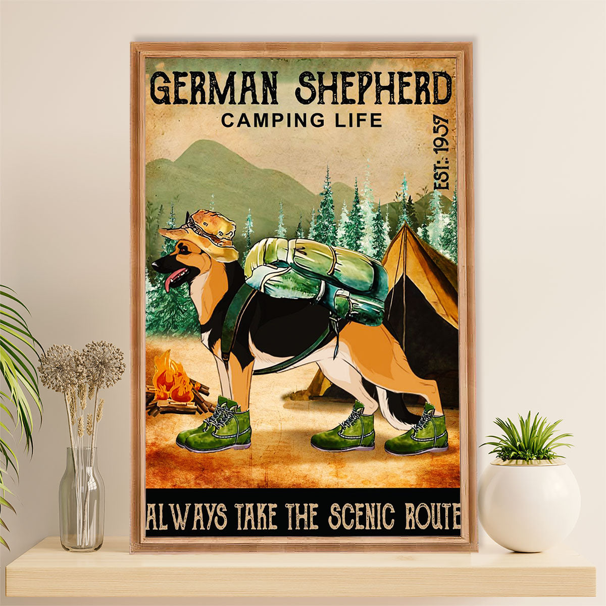 German Shepherd Canvas Prints | Shepherd Caming Life | Wall Art Gift for Shepherd Dog Lover