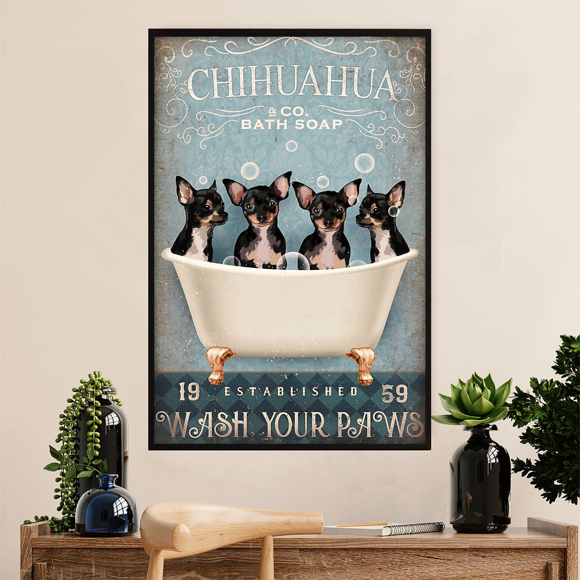 Chihuahua Canvas Wall Art Prints | Wash Your Hand | Gift for Chihuahua Dog Lover