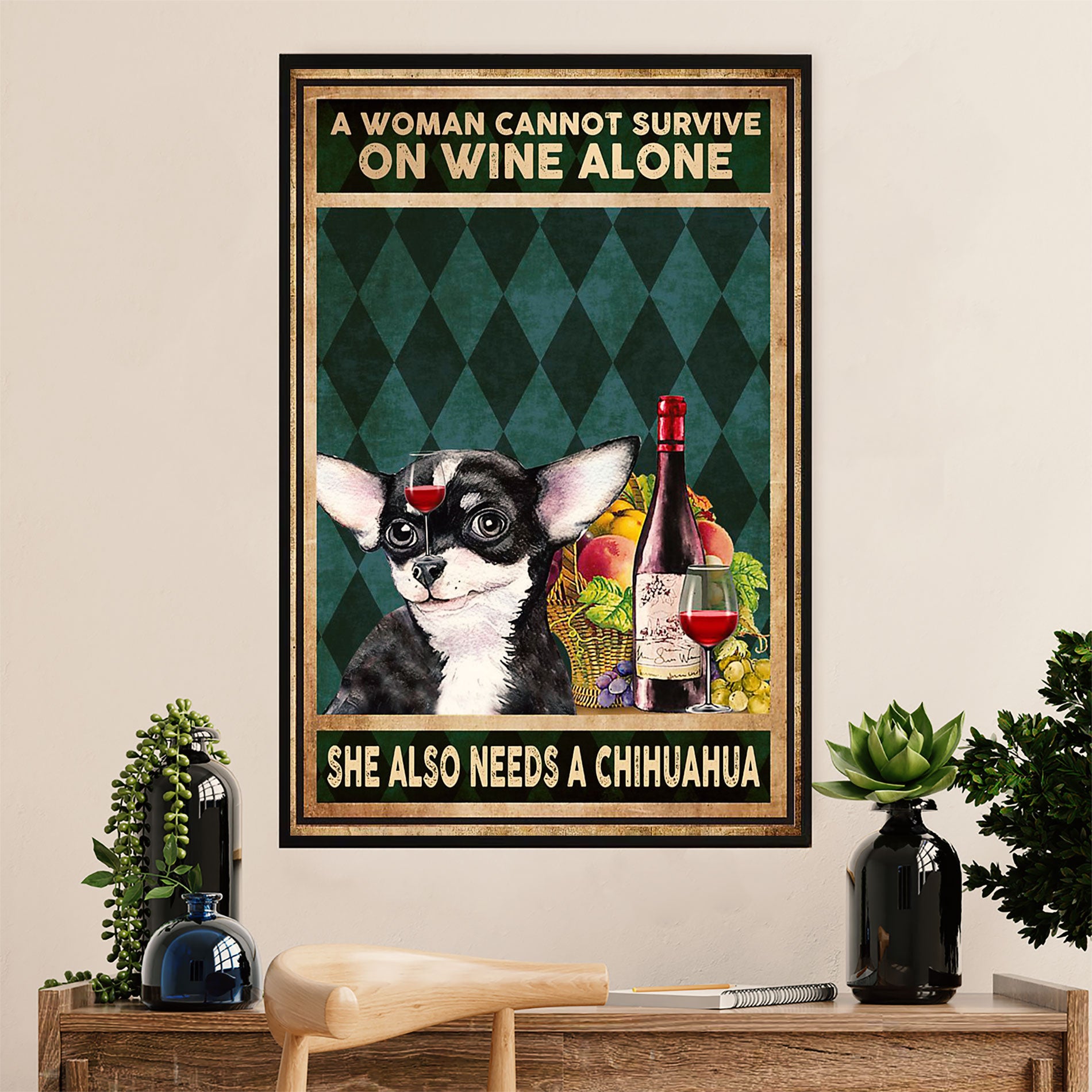 Chihuahua Canvas Wall Art Prints | Loves Chihuahua & Wine | Gift for Chihuahua Dog Lover