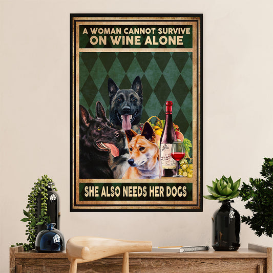Chihuahua Canvas Wall Art Prints | Woman Loves Wine & Dogs | Gift for Chihuahua Dog Lover