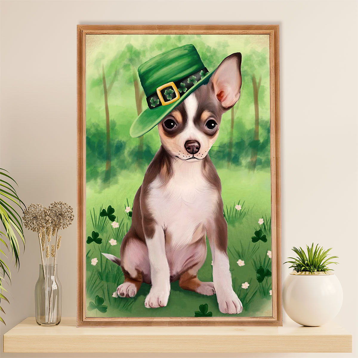 Chihuahua Canvas Wall Art Prints | St.Patrick's Day | Gift for Chihuahua Dog Lover