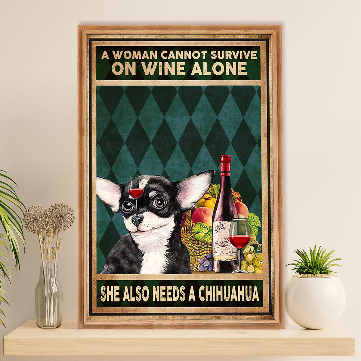 Chihuahua Canvas Wall Art Prints | Loves Chihuahua & Wine | Gift for Chihuahua Dog Lover