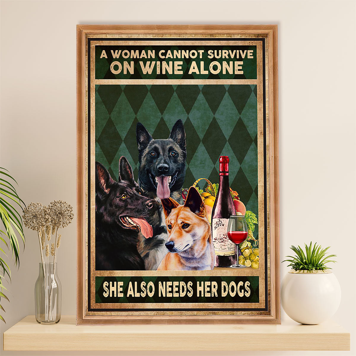 Chihuahua Canvas Wall Art Prints | Woman Loves Wine & Dogs | Gift for Chihuahua Dog Lover
