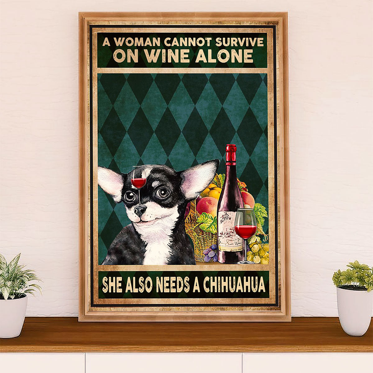 Chihuahua Canvas Wall Art Prints | Loves Chihuahua & Wine | Gift for Chihuahua Dog Lover