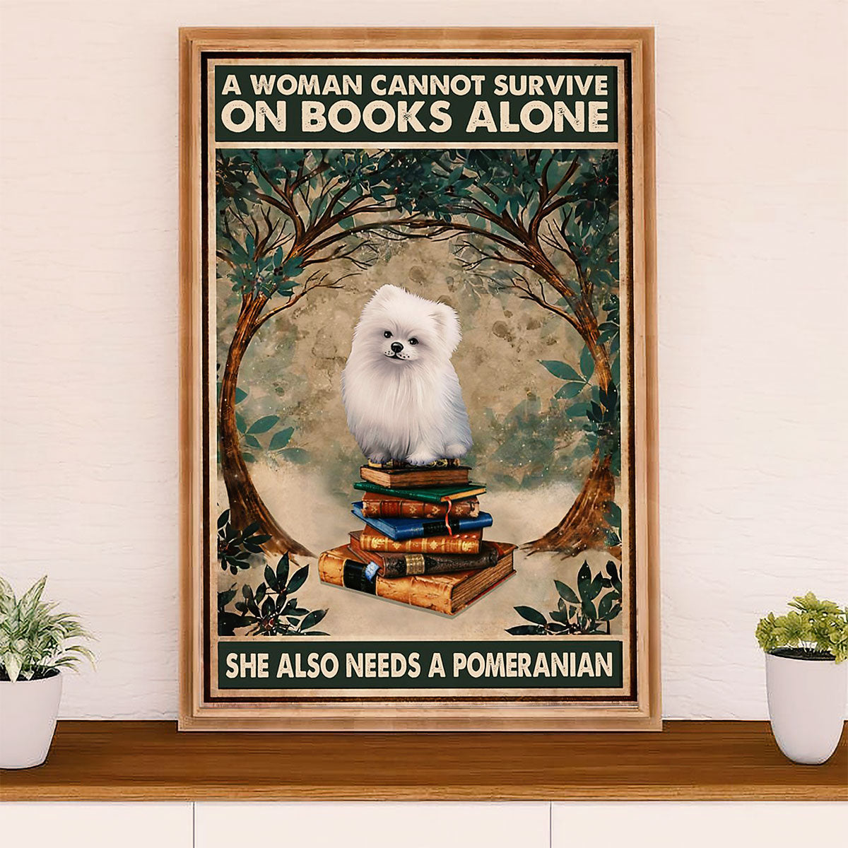 Pomeranian Poster Print | Loves Pomeranian & Book | Wall Art Gift for Pomeranian Lover, Mom Dad