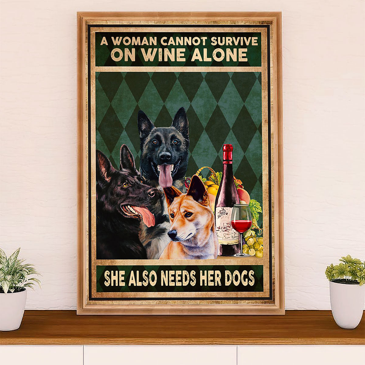 Chihuahua Canvas Wall Art Prints | Woman Loves Wine & Dogs | Gift for Chihuahua Dog Lover