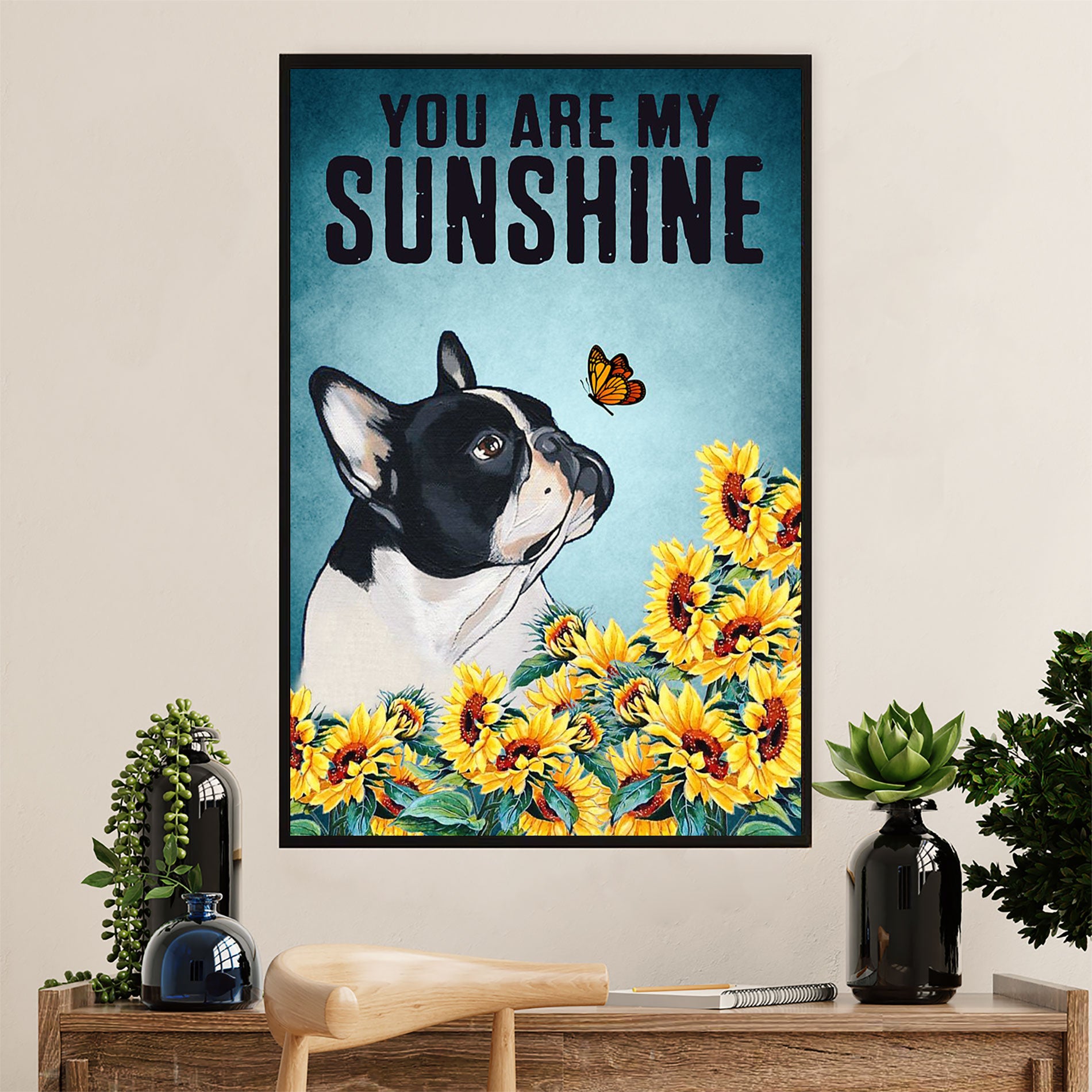 French Bulldog Canvas Wall Art Prints | You Are My Sunshine | Gift for French Bulldog Dog Lover