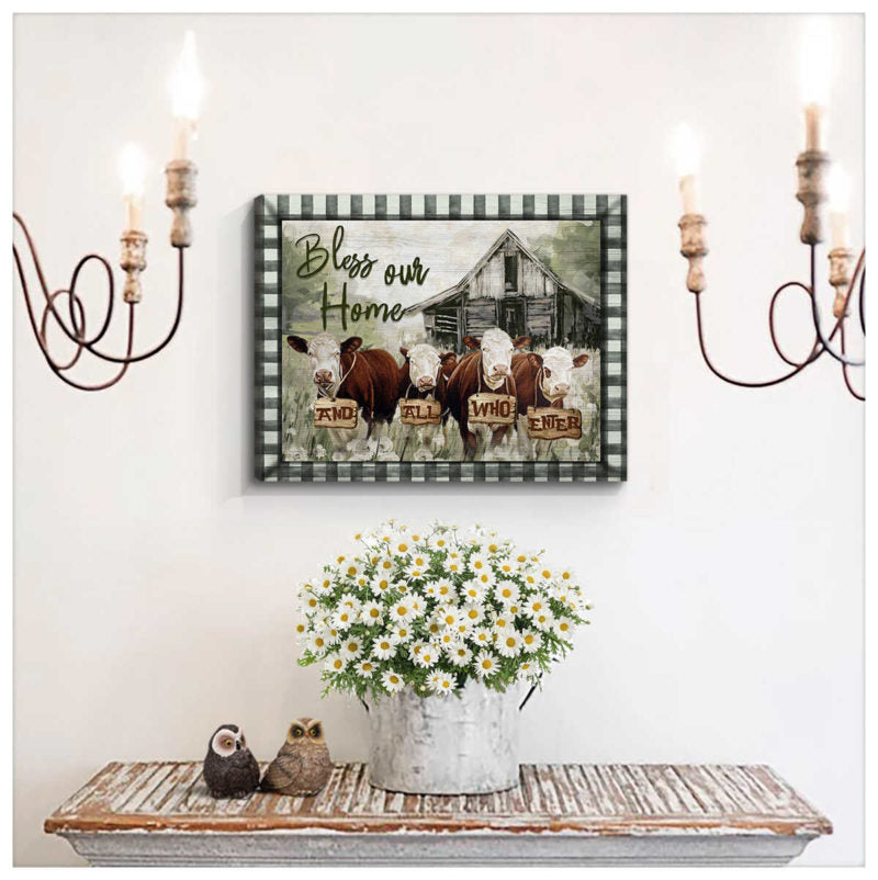 Mostsuit Hereford Cows Bless Our Home Canvas Poster Wall Art Farmhouse Decor