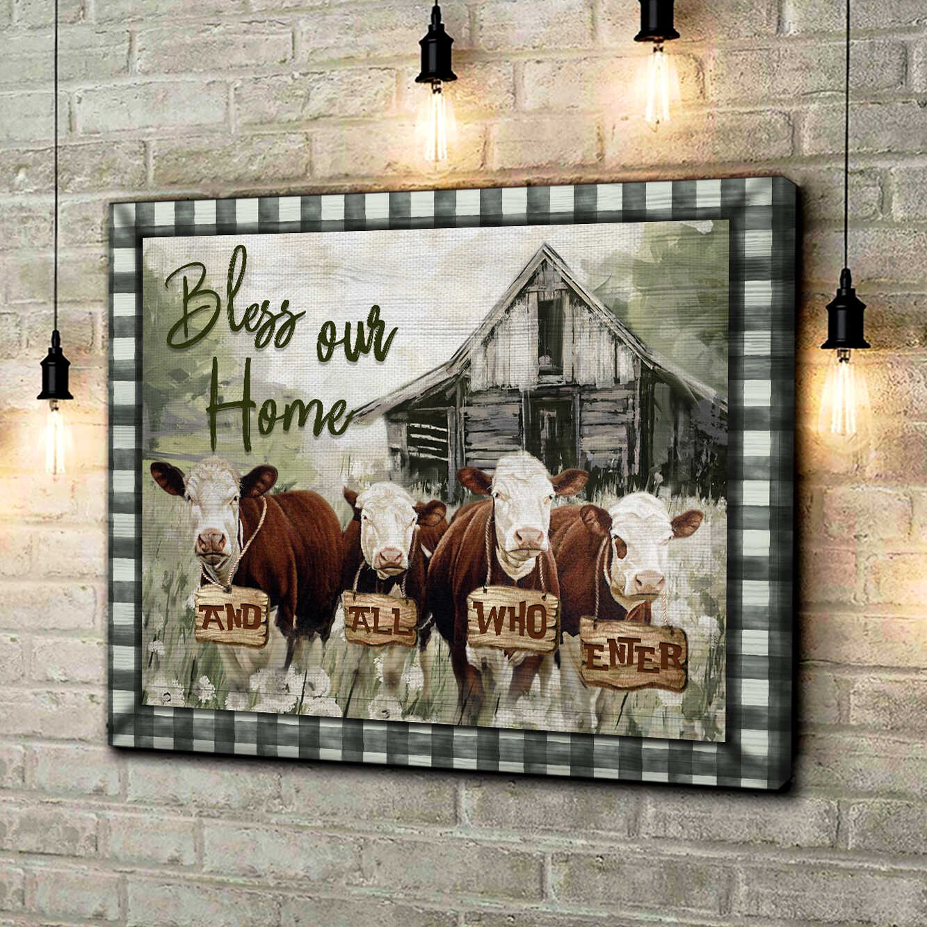 Mostsuit Hereford Cows Bless Our Home Canvas Poster Wall Art Farmhouse Decor