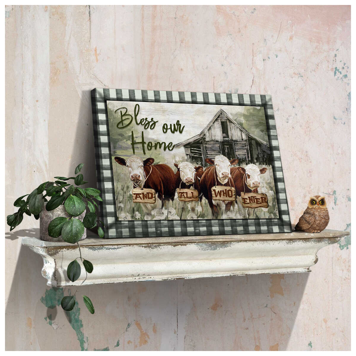 Mostsuit Hereford Cows Bless Our Home Canvas Poster Wall Art Farmhouse Decor