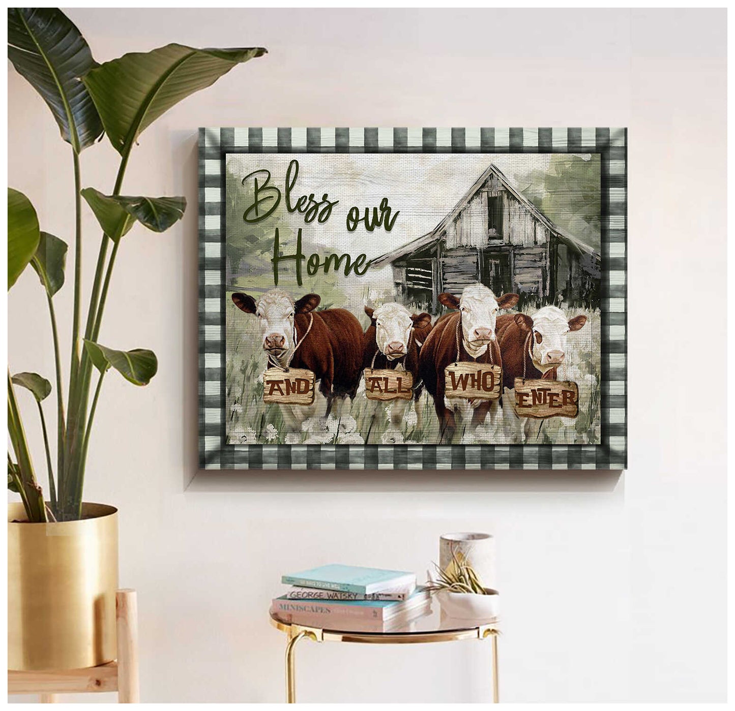Mostsuit Hereford Cows Bless Our Home Canvas Poster Wall Art Farmhouse Decor