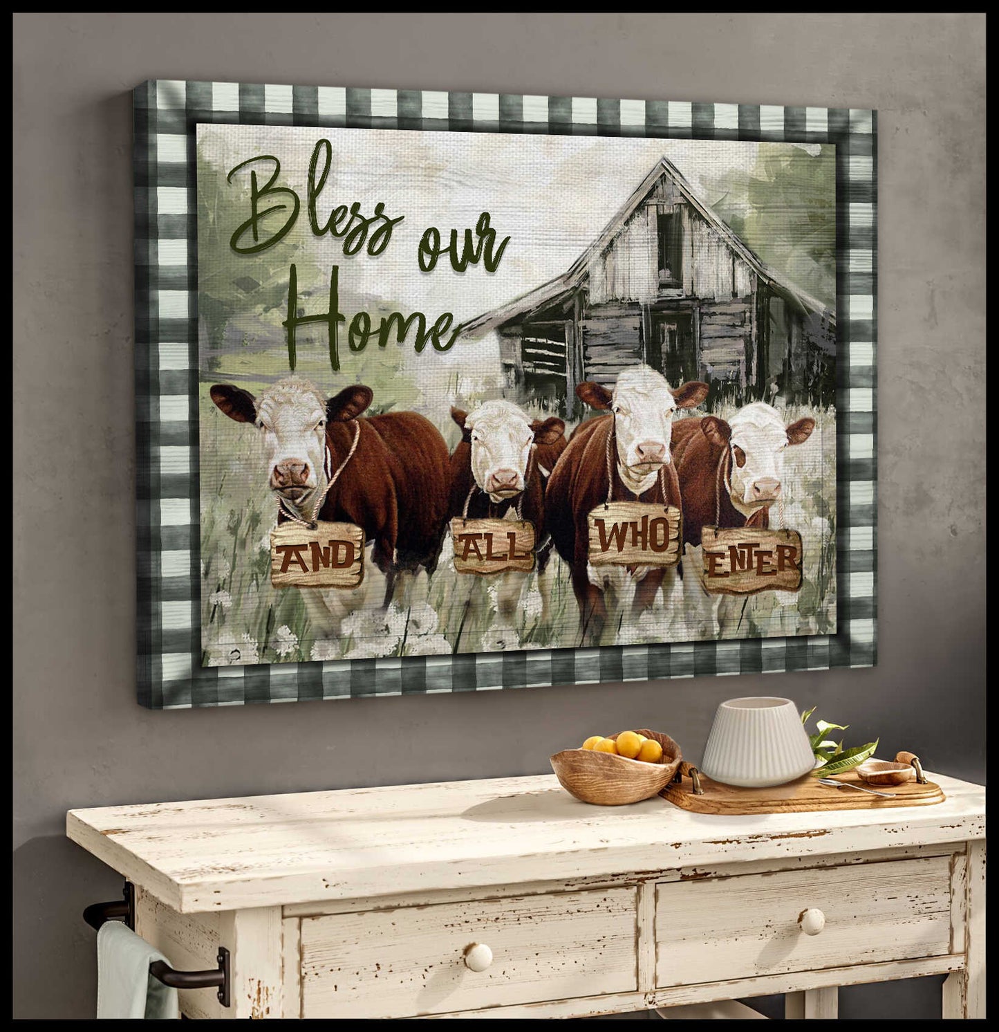 Mostsuit Hereford Cows Bless Our Home Canvas Poster Wall Art Farmhouse Decor